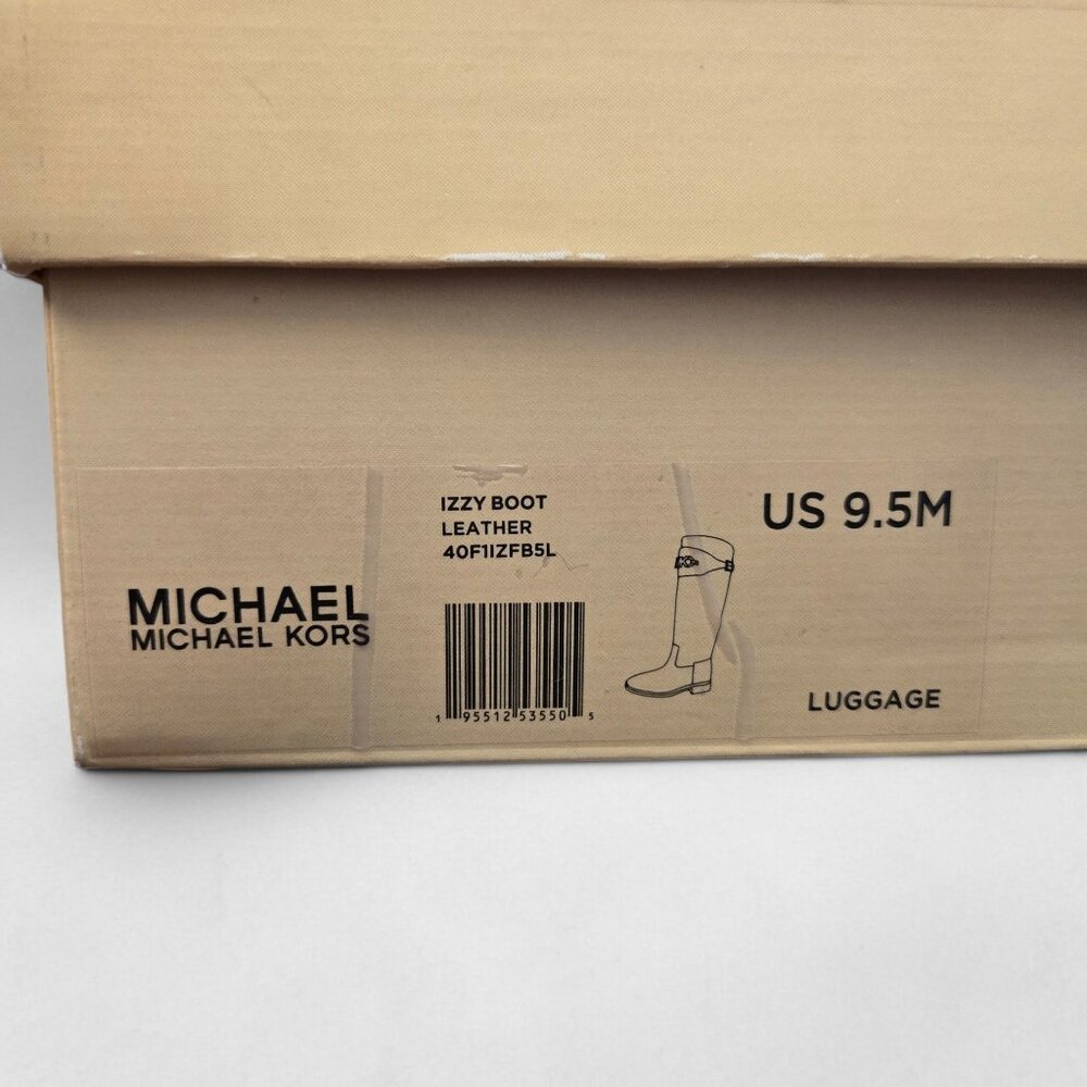 Michael Kors Izzy Tall Leather Riding Boots Luggage Tan Logo 9.5M Equestrian NWB - Picture 14 of 15